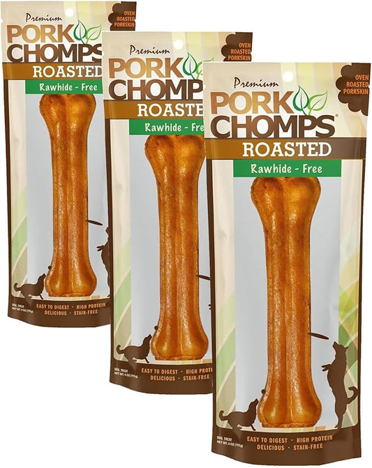 Pork Chomps Roasted Pressed Pork Skin Dog Chew, 7-inch Bone, 1 Count (Pack of 3)