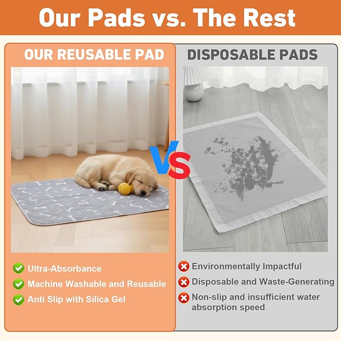 Puppy Pads with Pheromones,Forever Pad,Washable Pee Pads for Dogs,Reusable Pee Pads for Dogs,Waterproof and Leak-Proof,Non-Slip Base Training Pads Suitable for Home,Travel and Dog Crates(Gray,XL)