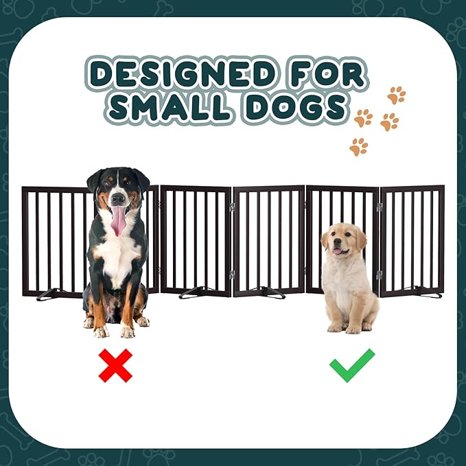 Semiocthome Bamboo Dog Gates for The House Extra Wide, 6-Panel Freestanding Pet Gates with 4PCS Metal Stands for Doorways and Stairs, 24“H Foldable Dog Fences Indoor, Expands Up to 110" (W) Espresso