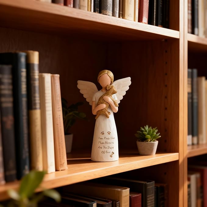 Dog Memorial Sympathy Gift for Loss of Pet, Comforting Bereavement Memorial for Grieving Dog Owners, Hand-Painted Figure，Resin Angel Statues，Garden or Home Memorial Display