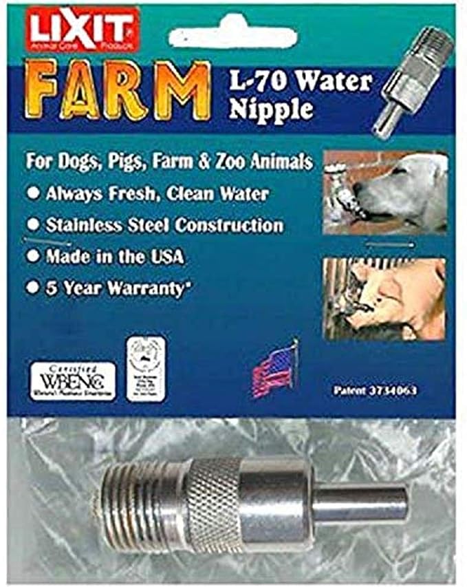 Lixit ½ Inch Automatic Nipple Drinking Waterer for Swine, Dogs, Goats, Sheep, Primates and Other Zoo Animals. (L-70 Pack of 1)