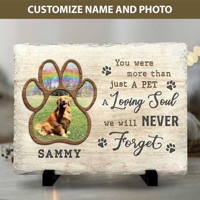 Dog Memorial Stone - Custom Rainbow Pawprint Stepping Stones - Bereavement Gift for Pet Lover - Personalized Dogs Photo with Meaningful Quotation Options - Sympathy Home Décor