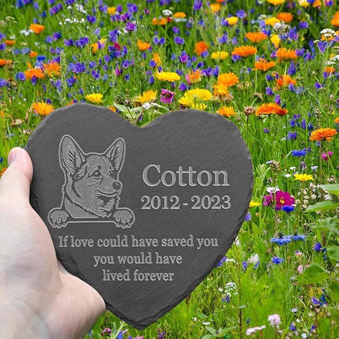 Personalized Dog Memorial Stone Pet Memorial Gifts for Loss of Dog Engraved Heart Plaque Garden Grave Decors for Cemetery Pet Loss Gifts with Stand (in Memory of Corgi)