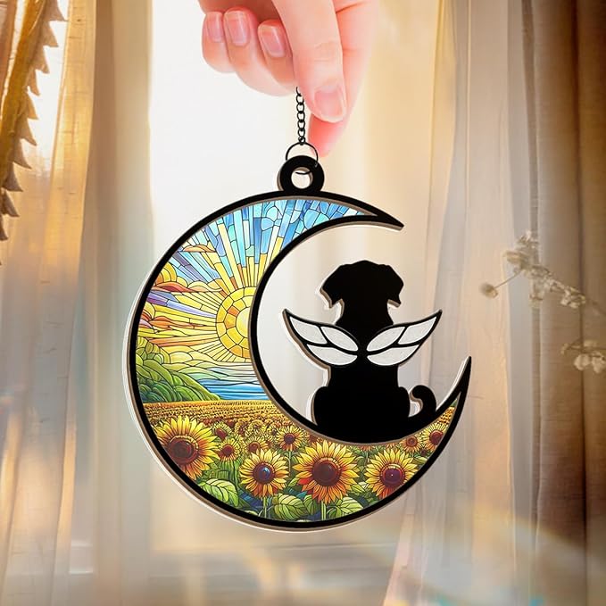 Dog Angel Memorial Suncatcher, Dogs Suncatcher Ornaments for Window Hanging, Dog Memorial Gifts for Loss of Dogs, Pet Loss Sympathy Gift for Dog Lovers Women, Pet Memory Keepsake