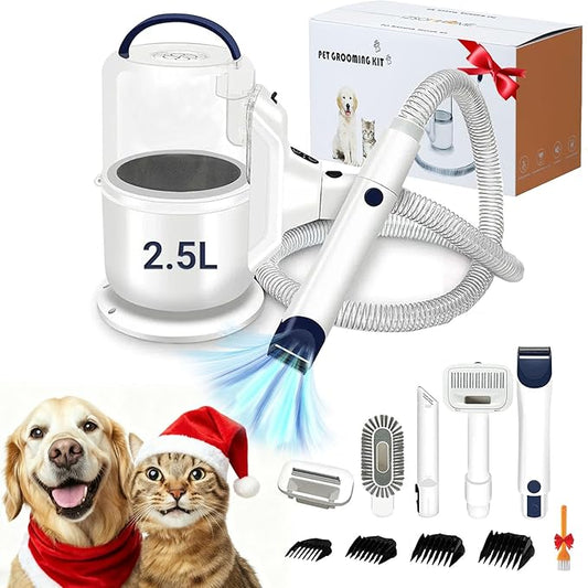 Pet Grooming Kit - Vacuum with 3 Suction Modes, 4 Brush Attachments, 2.5L Dust Cup for Dog/Cat Shedding, Hair Removal and Grooming (Gift Set)