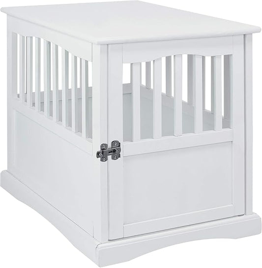 Casual Home Wooden Decorative Indoor Kennel Dog Crate End Table Night Stand Furniture with Lockable Gate for Medium Pets Up to 25 Pounds, White