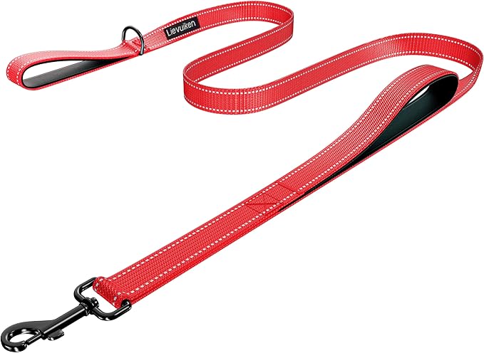 Dog Leash 5ft Long, Double Handle Dog Leash for Safety Control Training, Heavy Duty Dog Leads with Traffic Padded Handles, Reflective Leashes for Small Medium Large Dogs(5ft, Red)