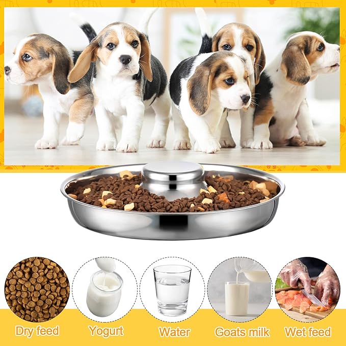 Patelai 2 Pcs Stainless Steel Puppy Dog Feeding Bowls with 12 Pcs Adjustable Pet Collars Puppy Feeder Bowls and Whelping Cat ID Collars