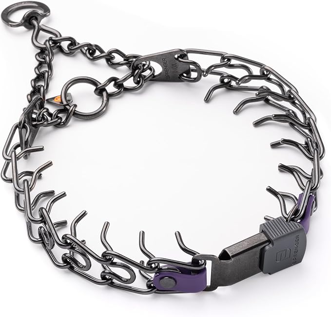 Herm Sprenger Black Stainless Steel Dog Collar with Short Links and Quick Release ClicLock Buckle and Biothane Insert Made in Germany 20in x 3.0mm (Neck Size up to 16-17in) (Violet Purple)