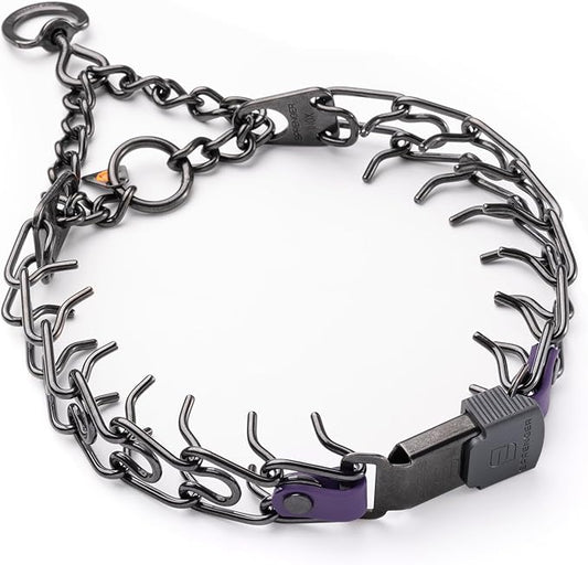 Herm Sprenger Black Stainless Steel Dog Collar with Short Links and Quick Release ClicLock Buckle and Biothane Insert Made in Germany 20in x 3.0mm (Neck Size up to 16-17in) (Violet Purple)