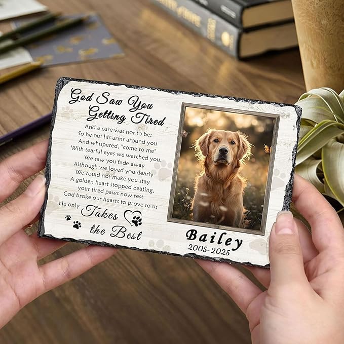 Ships Next Day Personalized Dog Memorial Gifts for Loss of Dog, Custom Pet Memorial Stone with Photo Name Date Bereavement Sympathy Gift for Dog Cat Lover
