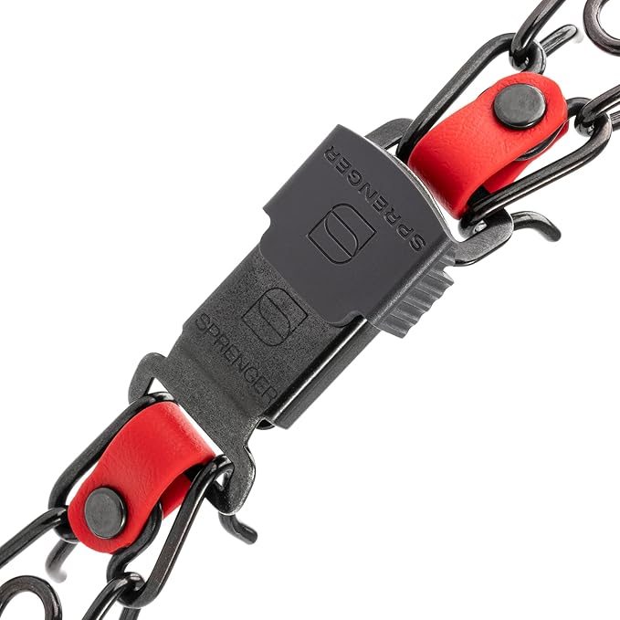 Herm Sprenger Black Stainless Steel Dog Collar with Short Links and Quick Release ClicLock Buckle and Biothane Insert Made in Germany 20in x 3.0mm (Neck Size up to 16-17in) (Cherry Red)