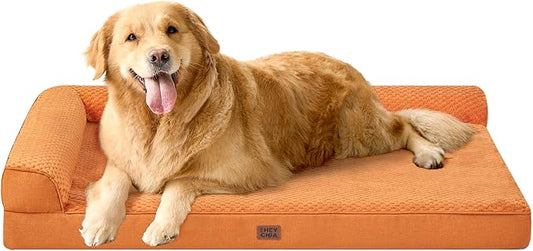 EHEYCIGA Extra Large Dog Bed Othorpedic, Memory Foam XL Dog Bed with Washable Removable Cover, Waterproof Pet Sofa Couch XLarge Size Dogs with Nonskid Bottom, 44x32x6.5, Pumpkin