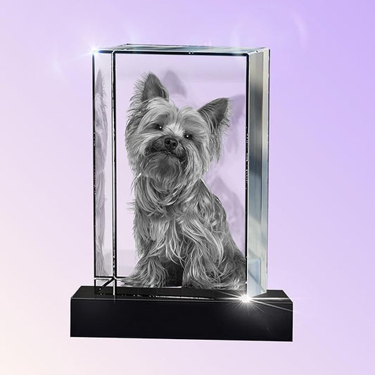 Monume 3D Pet Memorial Frame (2x2) – Laser Engraved 3D Crystal Photo Made from Clear-Cut Crystal Glass – Custom Dog Memorial Gifts for Remembrance Keepsake of Dog or Cat