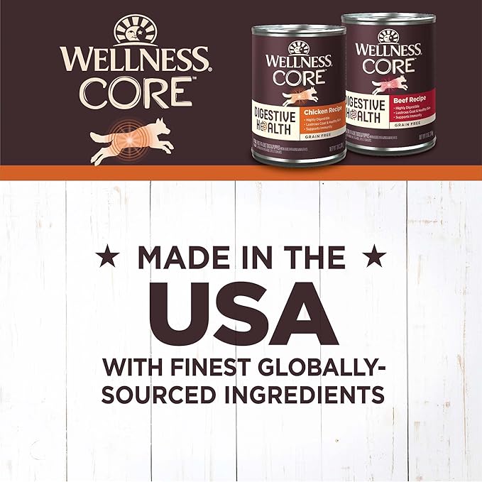 Wellness CORE Digestive Health Chicken & Beef Pate Variety Pack Grain Free Wet Dog Food, 13 Ounce Can (Pack of 6)