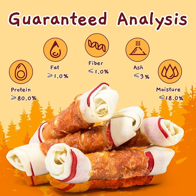 Jungle Calling Chicken Wrap Knotted Bones Dog Chews 6.5" Pack of 4, Long Lasting Beefhide Treats Real Chicken Wrap Rawhide Bones for Large Dogs Training Treats (3 Packs)