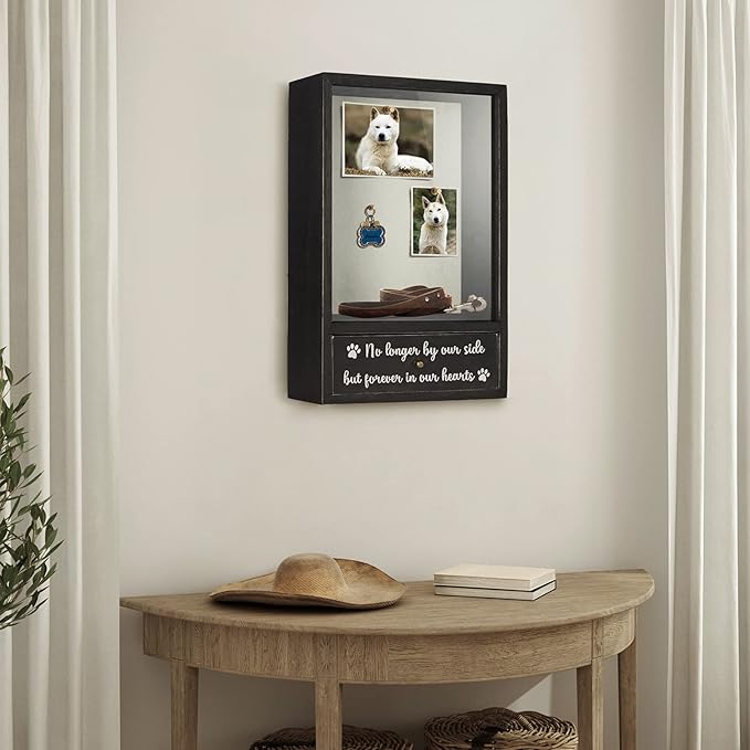 TJ.MOREE Dog Memorial Gifts - No Longer by Our Side But Forever in Our Hearts Remembrance Picture Frame Pet Memorial Shadow Box - Pet Sympathy Gifts for Loss of Dog