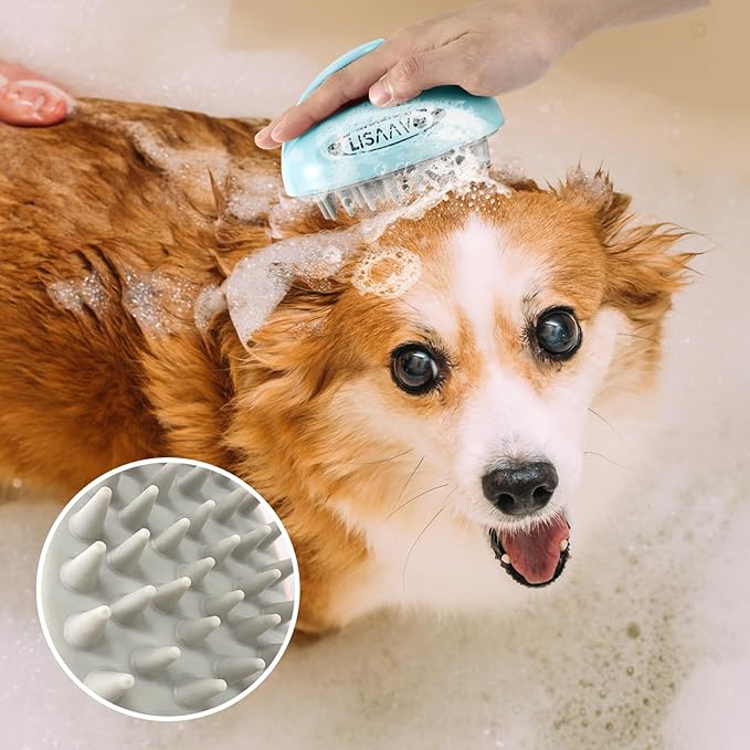 Pet Grooming Brush for Long & Short Hair Dogs Cats,Multi-purpose silicone massage & bath brush for pets,promotes shiny coats,Pink