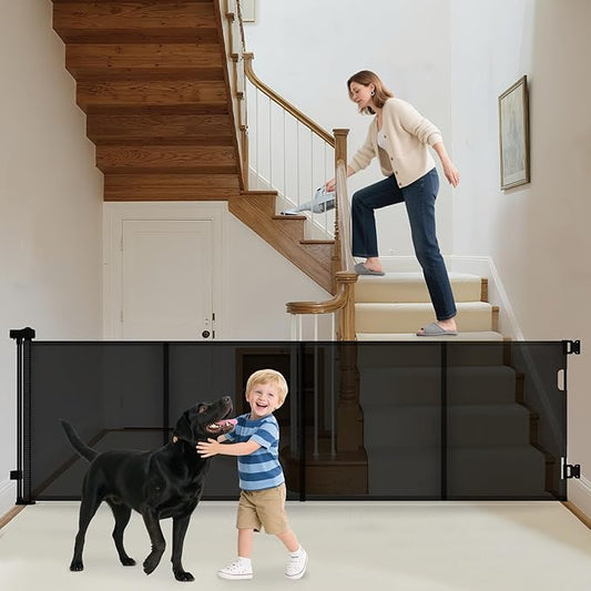 150 Inch Extra Wide Retractable Baby Gate,Mesh Baby Gate or Mesh Dog Gate,34" Tall,Child Safety Gate for Doorways, Stairs, Hallways, Indoor or Outdoor