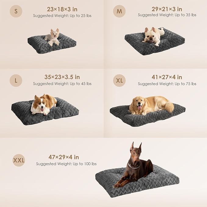 EHEYCIGA Washable Large Dog Bed for Crate 35x23 Inch, Reversible Kennel Pad for Dogs Weight Up to 45 lbs, Plush and Comfy Pet Sleeping Mat, Charcoal