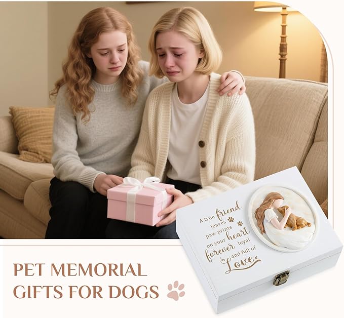 Pet Memorial Gifts for Dogs: Wooden Memory Box Urn for Dog Ashes - Sympathy Remembrance Gift for Dog Lovers Hold Keepsakes