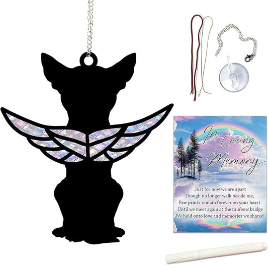 Chihuahua Memorial Suncatcher, Personalized Dog Angel Wings Ornament with Name Date, Loss of Pet Sympathy Gift, Pet Passing Away Remembrance Gift