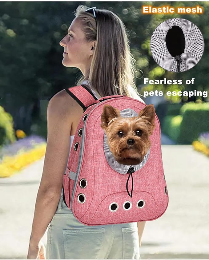 Pet Dog Backpack Carrier Small Doggy Front Backpack,Large Space Cat Carrier Backpack,Ventilated for Hiking,Camping,Travel,Suitable for Shopping and Vet,Max 12 lbs(Pink)