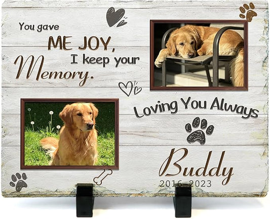 Goodoo Dog Memorial Gifts for Loss of Dog, Personalized Pet Memorial Stone Plaque, Sympathy Gift for Pet Lovers, Changing Colorful Background to Paint Loving Memory, Garden Decor
