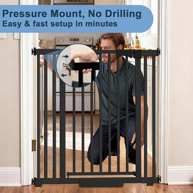 41 Extra Tall Dog/Pet Gate gate for Indoor,Heavy Duty Pressure Mount Baby Gate with Auto-Close & Walk Through,Adjustable Width 30-49.2 Inches, for Stairs, Doorways, Kitchen, Black