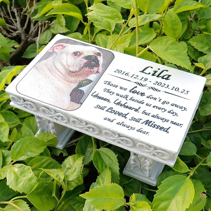 Personalized Memorial Bench for Pet Human, Custom Pet Memorial Stone with Colorful Photo, Pet Grave Marker Dog Headstone Cat Tombstone, Loss of Pet Gifts, Memorial Garden Plaque