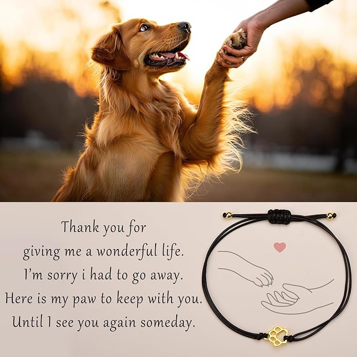 OOW Pet Memorial Gifts for Loss of Dog, Gold Paw Print Bracelets (2 Pack) for Beloved Cat, Loss of Dog Sympathy Gift, Thoughtful Dogs Remembrance, Bereavement Gifts