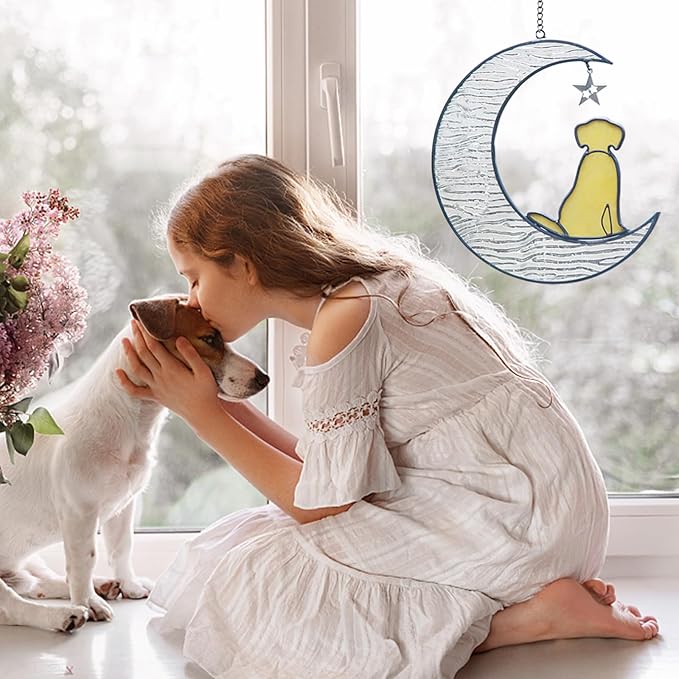 Dog Memorial Stained Glass Window Hanging Suncatcher Pet Sympathy Gift for Loss of Dog Lovers