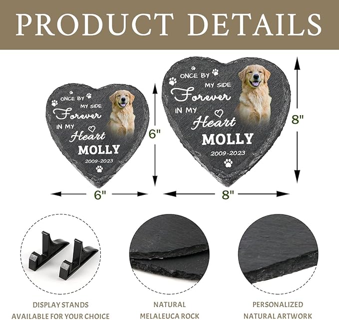 Personalized Pet Memorial Stone for Dogs 6"*6",Custom Heart Memorial Gifts for Loss of Dog Cat,Customized Garden Stone Grave Markers Headstone for Dog Cat Lovers