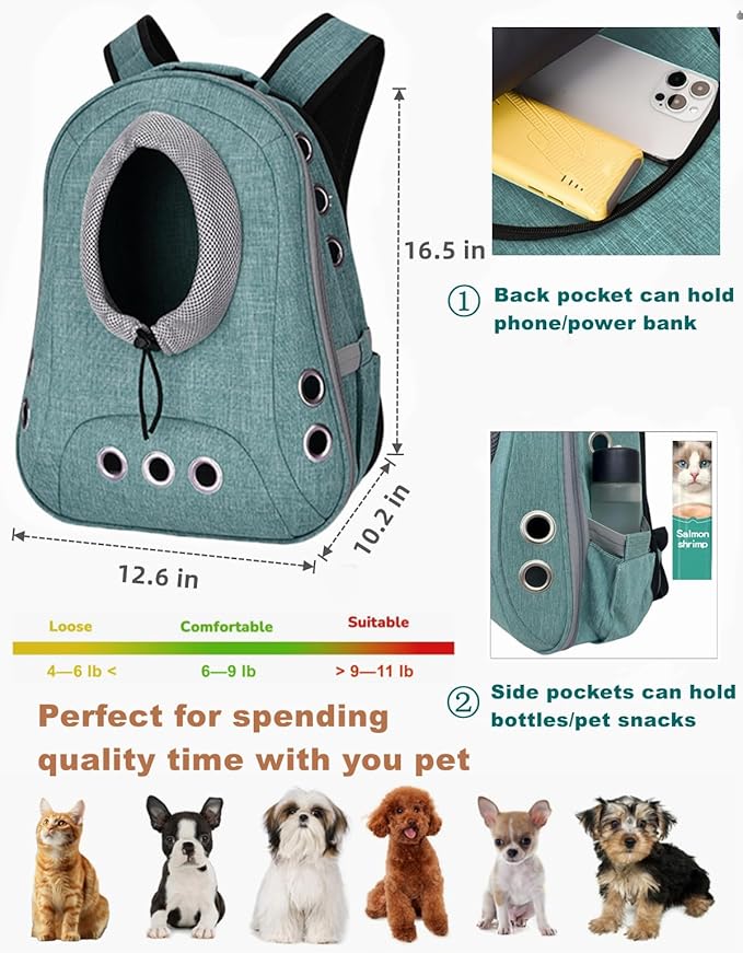 Pet Dog Backpack Carrier Small Doggy Front Backpack,Large Space Cat Carrier Backpack,Ventilated for Hiking,Camping,Travel,Suitable for Shopping and Vet,Max 12 lbs(Cyan)