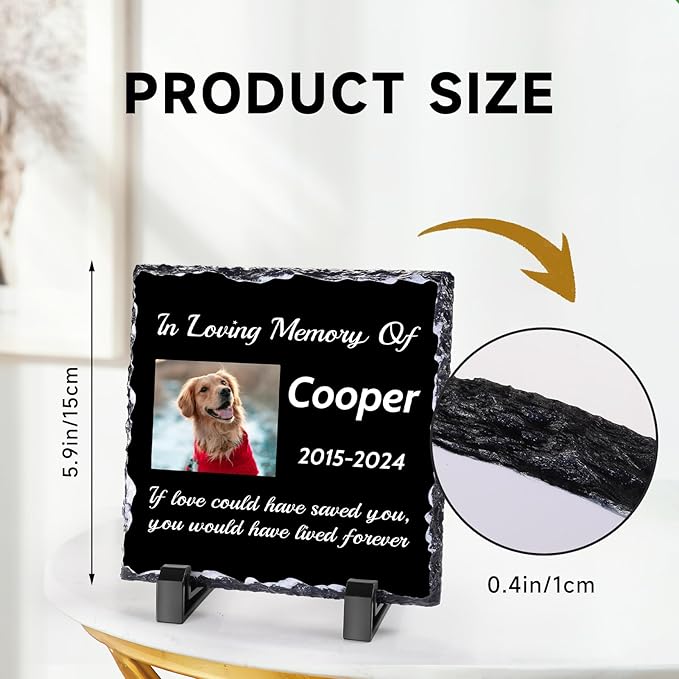 Pet Memorial Stones for Dogs, Dog Memorial Stone Outdoor, Pet Headstones for Dogs, Memorial Gifts for Loss of Dog, Custom Stone Picture Frame Plaque with Name/Text