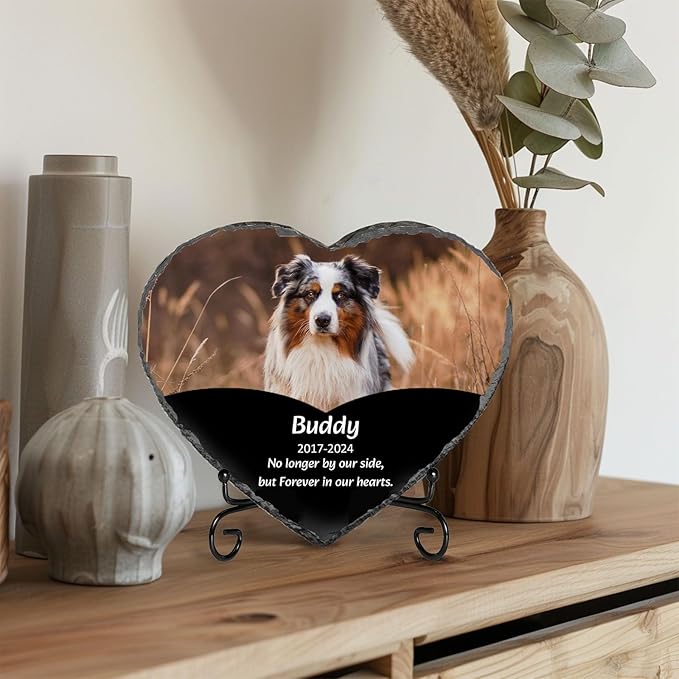 Personalized Pet Memorial Stone - Dog Memorial Stone Dog Headstones Pet Memorial Gifts for Dogs Pet Rock Dog Grave Markers Outdoor Dog Memorial Gifts for Loss of Dog (No Wreath)