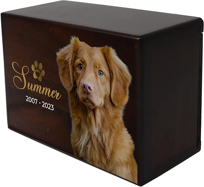 Custom Pet Keepsake Urns for Dogs, Wooden Box for Pet Ashes with Photo for Your Beloved Pets, Pet Cremation Urns as Sympathy Gifts for Pet Lovers - Small, 6" x 4" x 2.75" Pet Urns (Design 4)