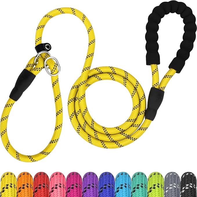 TagME Slip Leads for Dogs that Pull, 6 FT No-Pull Training Leash with Lock, Escape-Proof Design, Reflective & Padded Handle for Medium Dogs, Yellow