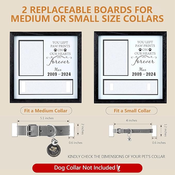 10"x10"Pet Collar Memorial Shadow Box Dog Picture Frame, Cat or Dog Memorial Gift Pet Sympathy Remembrance Gift Keepsake for Multi Sizes Dogs