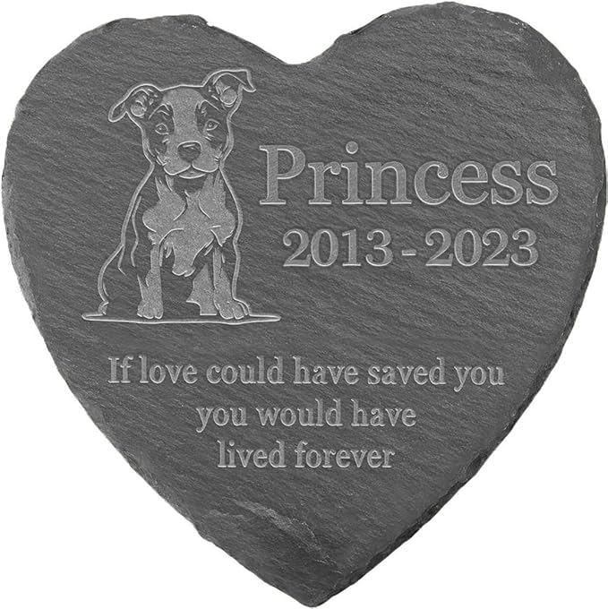 Personalized Dog Memorial Stone Pet Memorial Gifts for Loss of Dog Engraved Heart Plaque Garden Grave Decors for Cemetery Pet Loss Gifts with Stand (Memory of Pit Bull)