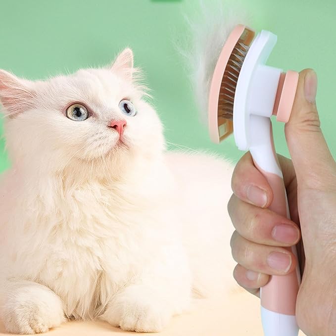 Self Cleaning Slicker Brush for Dogs & Cats, One-Click Self-Cleaning Deshedding Grooming Brush, Skin-Friendly Pet Hair Remover for Long & Short Haired Pets, 1 Pack