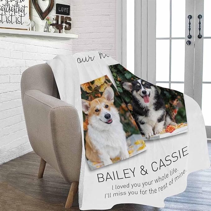 Artsadd Pet Memorial Gifts for Dogs Cats-Personalized Blanket with Photos and Name-in Loving Memory Gifts for Loved Ones Lost-Custom Remembrance Gifts Blankets for Pets Lover-Forever in Our Heats