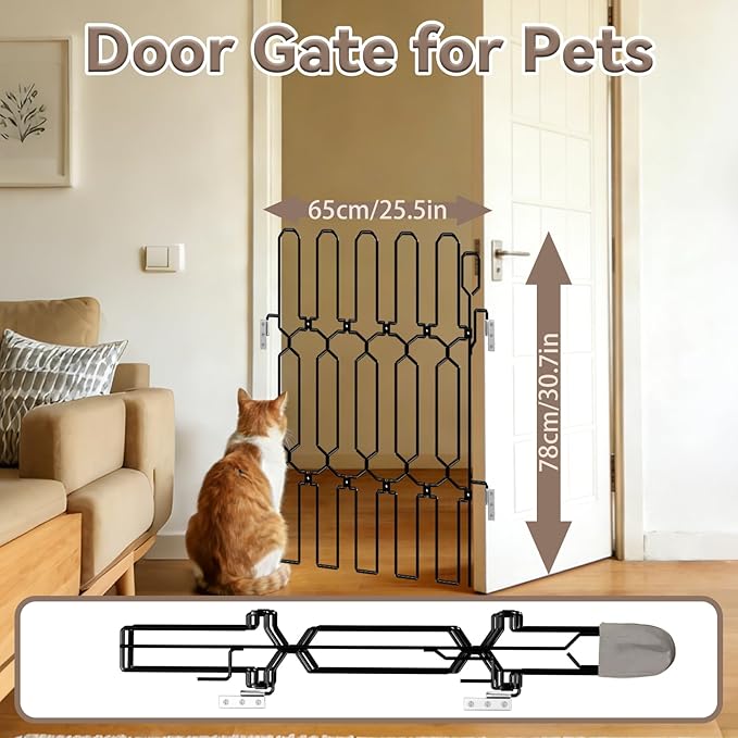 Retractable Metal Dog Gate for Front Doors & RVs, 25.5" Wide 30.7" Tall Bite-Proof Pet Dog Barrier, Space-Saving Wall-Mounted Front Door Gate for Indoor Use