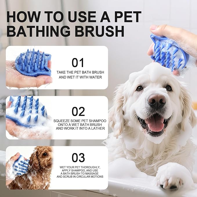 Blue Cat-Shaped Dog Bath Brush Dog Washing Brush Fine Pin Cat Massage Brush Pet Grooming Bathing Tool for Small Medium Dogs and Cats Remove Loose Hair Deep Cleansing