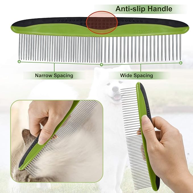 Knot Remover Comb, Dematting tool for Dog - Pets Grooming Brush for Long/Heavy Hair Dogs & Cats, Removes Loose Undercoat, Knots, & Angled Hair, Green, 0.0353 Ounce