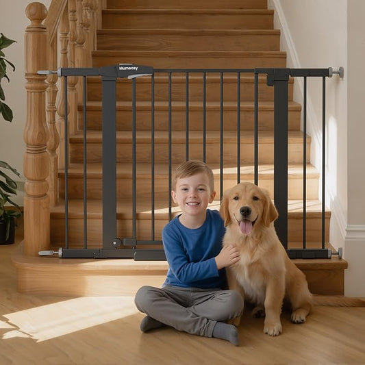 Baby Gate for Stairs, 26-40" Auto Close Dog Gate for Doorways, Pressure Mounted Child Gate with Walk Thru Door, Easy Install Safety Gate for Children and Pets, Black