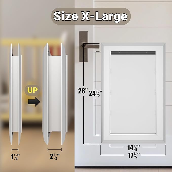 Aluminum Dog Door for Exterior, Cutout Size 14 1/2''W x 25 1/8''H, Heavy Duty Magnetic Double Flap for Extreme Weather, Energy-Efficient, Easy to Assemble, Lockable Panel Included, Sliver (X-Large)