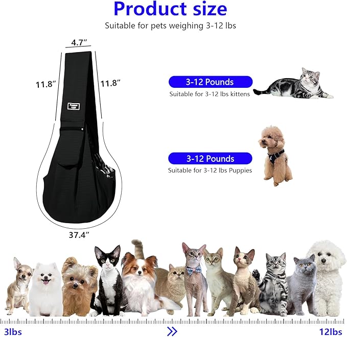 Dog Sling,Dog Slings for Small Dogs for 3-12 lbs,Puppy Sling Made of Waterproof and Anti-Static Fabric, Cat Sling with Storage Bag, Anti-Detachment, Make It Easy for Pets to Travel