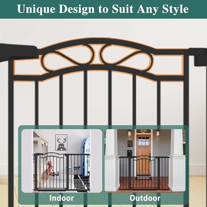 Black Baby Gate with Door-Walk Through Baby Gates for Stairs Pressure Mounted no Drill-Indoor Tension Metal Child Pet Dog Safety Gate 35.04"-37.80" Wide