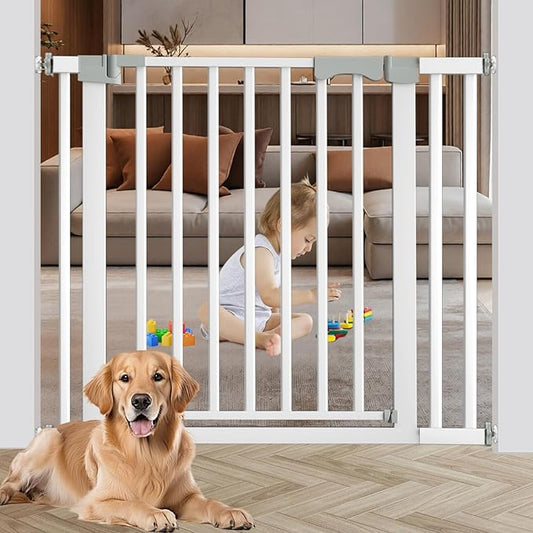 30-41 Inch Extra Wide Outdoor Baby Gate/Dog Gate, Indoor Pet Gate for Doorways, Hallways and Stairs No Drilling, Auto Close, Pressure Mounted Safety gate for Babies,Pets,White